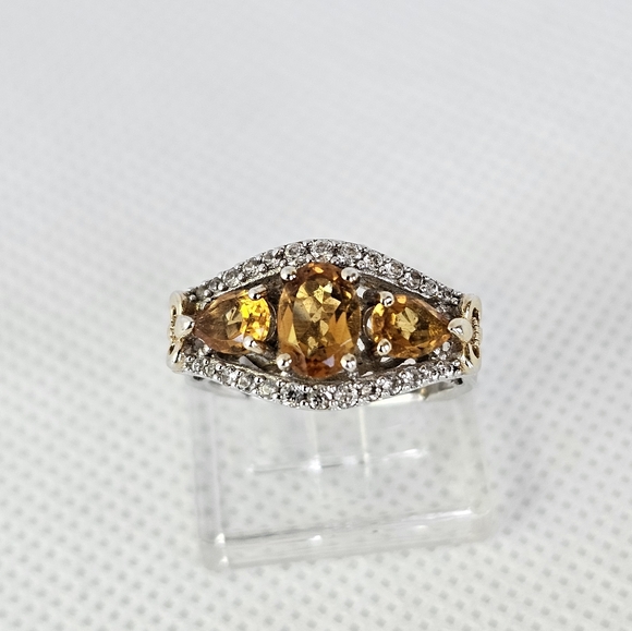 Genuine 🍋 Citrine & White Zircon Ring in 14k Yellow Gold & Sterling Silver Sz 6 - Picture 13 of 17